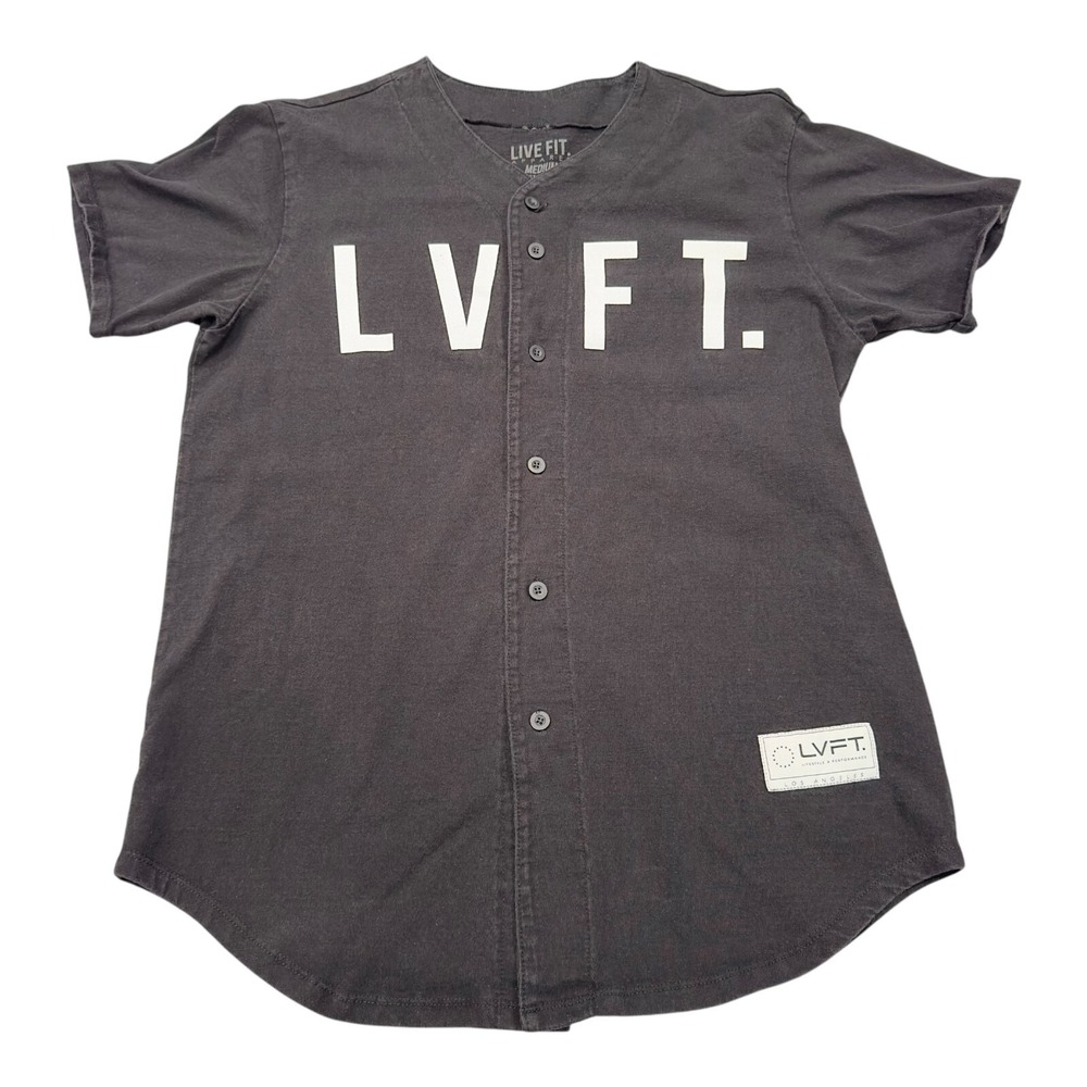 Live Fit Apparel Baseball Jersey Mens Medium Gray LVFT Graphic Button Up Shirt